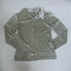 Vintage y2k sage green crushed velvet shirt xs - tight, stretchy